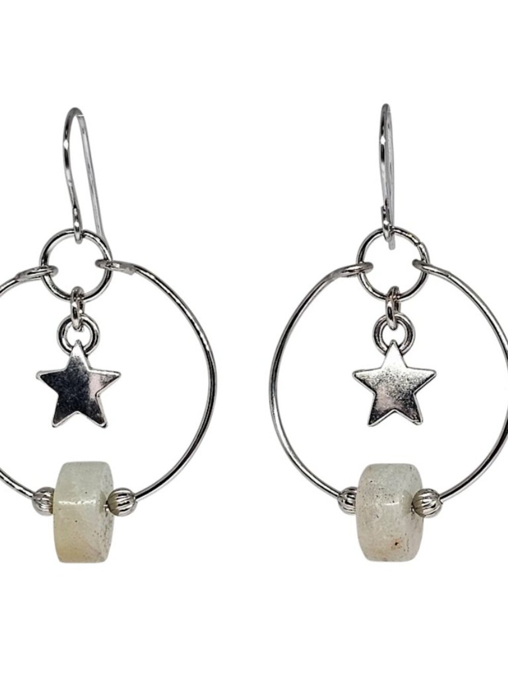 Handmade Amazonite Star Hoop Earrings Silver Tone Boho Gemstone Dangle